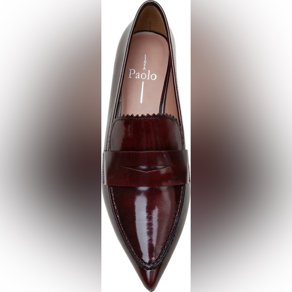 LINEA PAOLO Calisto Leather Loafer Pumps - Black-Burgundy - Picture 4 of 7